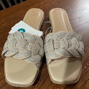 NEW Women's Maggie Rhinestone Flat Sandals, A New Day (Target), Silver